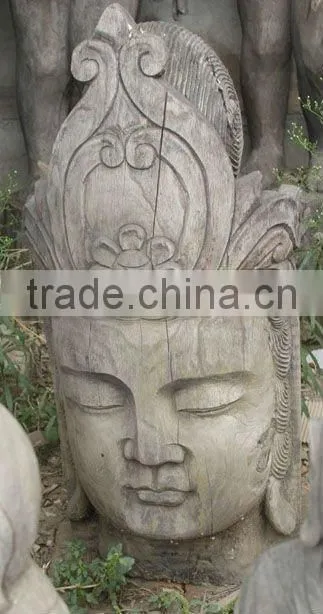chinese antique hand carved wooden buddha head