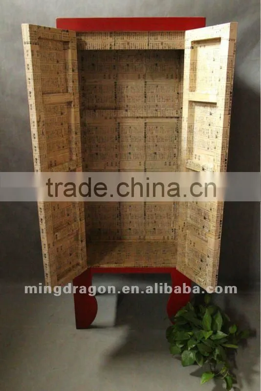 Chinese antique furniture pine wood red two door cabinet