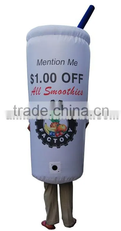 Advertising drink bottle type inflatable moving mascot costume