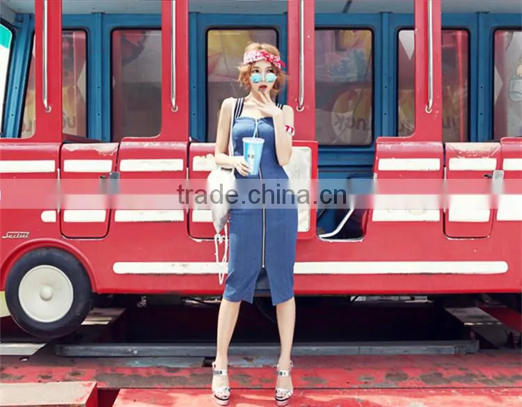 2015 fashion Hot young Girl Sexy Slim Women girls denim prom strap dress fashion sexy summer dress