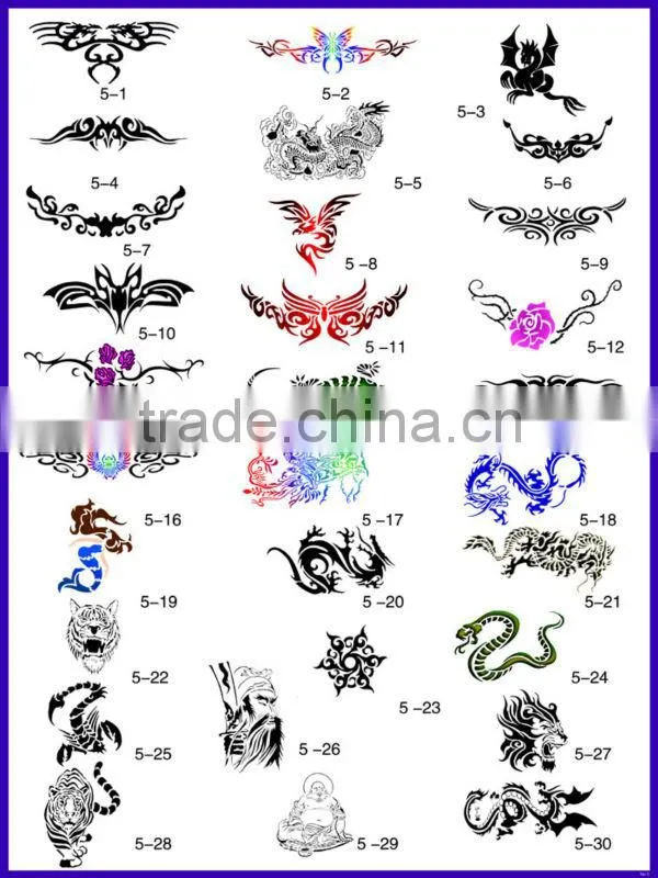 Airbrush Tattoo Stencil Template 30 Designs, Large Size