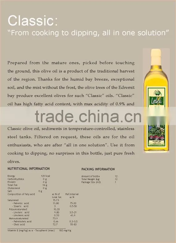 BEST QUALITY CLASSIC EXTRA VIRGIN OLIVE OIL by LALELI ( PRODUCED IN TURKEY ) ( 3 Liter Tin - Can )