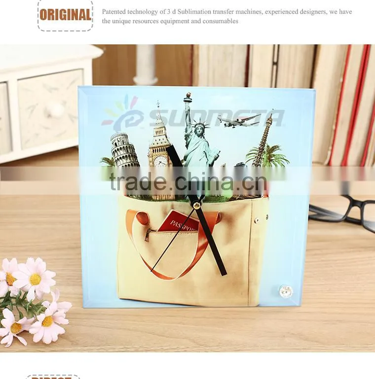 Sunmeta factory directly blank sublimation square glass photo frame with clock BL-26