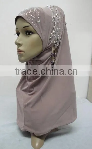 H284 new style one piece hijab with handmade chains and beadings