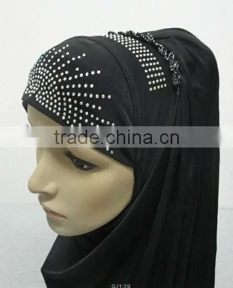 H182 latest soft silk muslim hijab with rhinestones