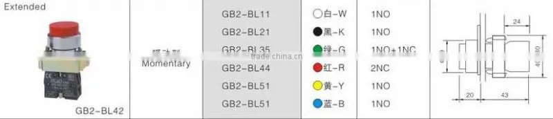 GB2-BL42 CNGAD red extended head switch pushbutton(momentary push button switches,extended pushbutton)