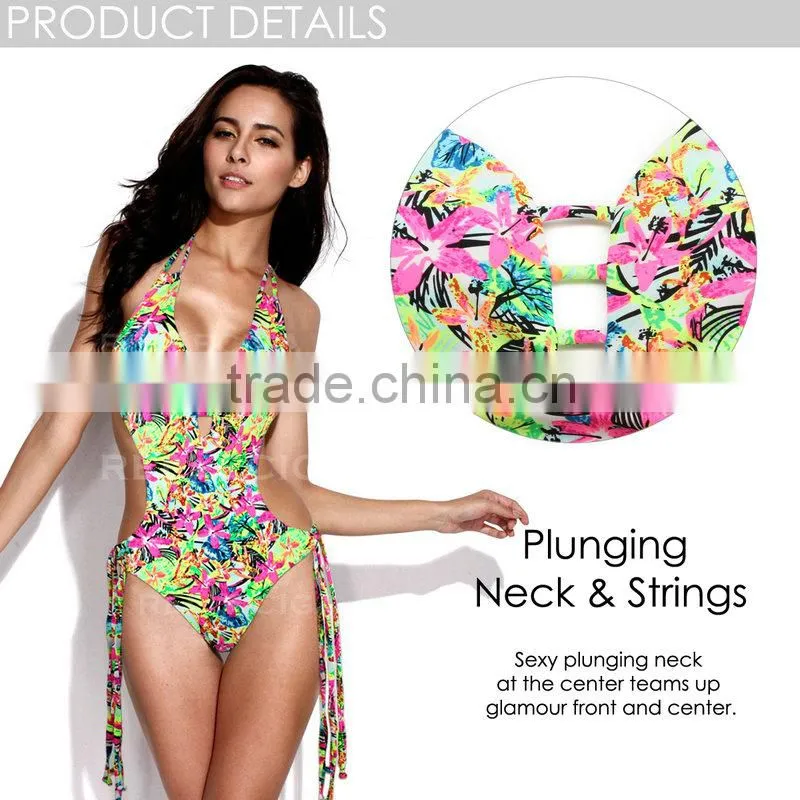 RELLECIGA 2016 Jungle Pattern One-piece Swimsuit with a Trio of Straps at Center Front Opening