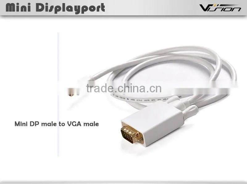 Gold palted Mini Display port to VGA convert dongle in white