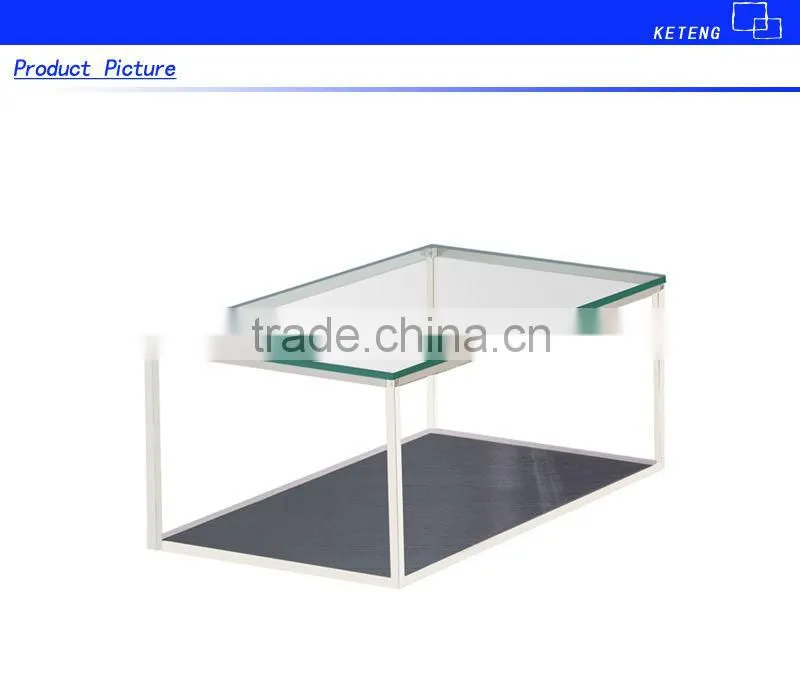 Modern double layer glass wooden tea table