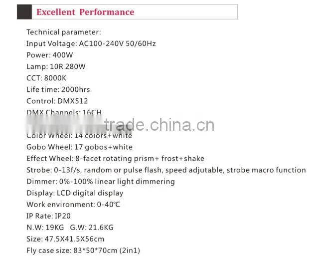2015 most hotselling A-2280 10R 280W Beam moving head