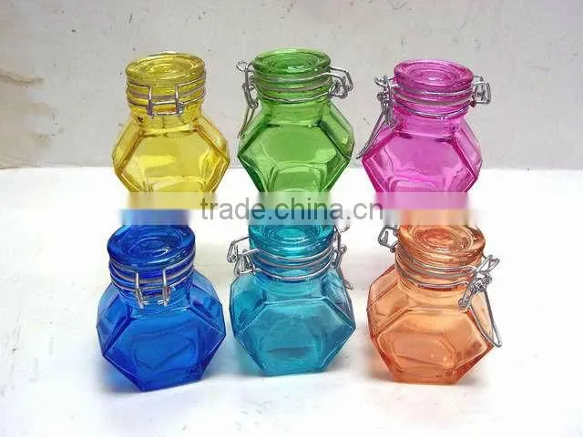 clip top glass canisters, square colorful glass jar with lid, many other shape avaliable