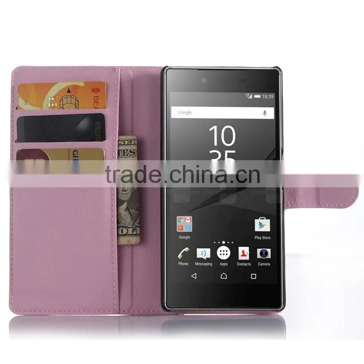Cheap goods from china Credit Card Slots Wallet Lychee Leather pu leather cover for sony z5 premium wholesale alibaba