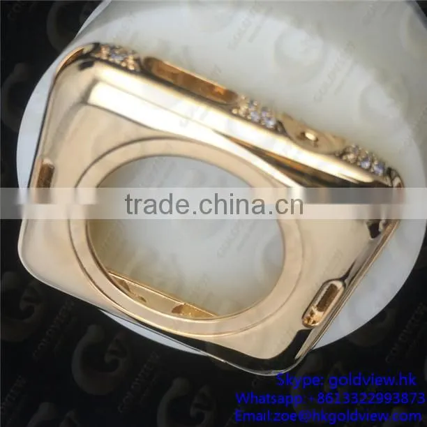 Newest hot selling, crystal steel metal case housing for apple watch 24k gold plated