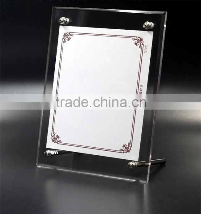 Made in china clear acrylic frameless picture frame with screw A4