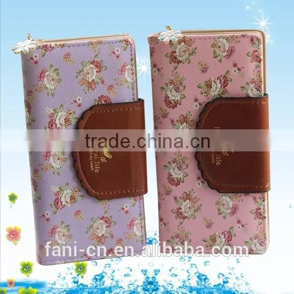 2015 latest new design red clutch bifold purse walletl with flower printed for woman