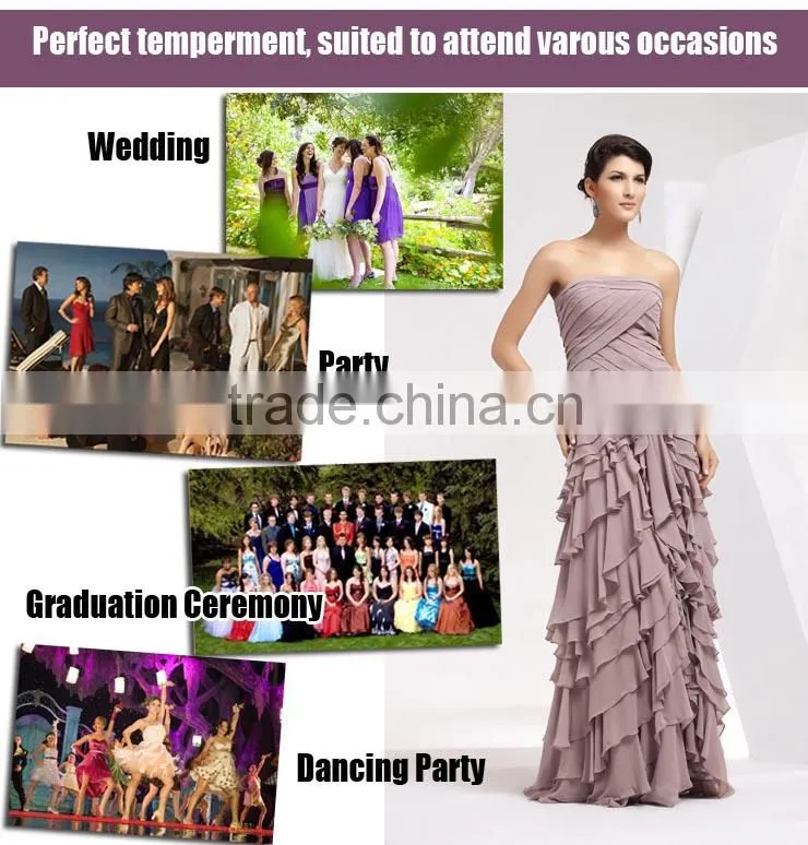 Elegant ruffle chiffon long chiffon gown manufacturers in china