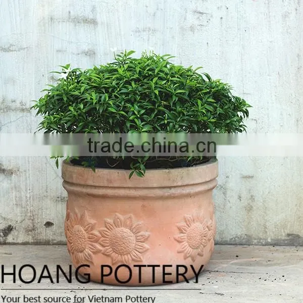 Sunflower Red Clay Pot Outdoor Decor - Terracotta Planters