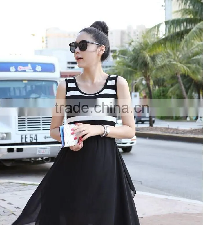 Striped Maternity Chiffon Dresses For Pregnant Women Sleeveless