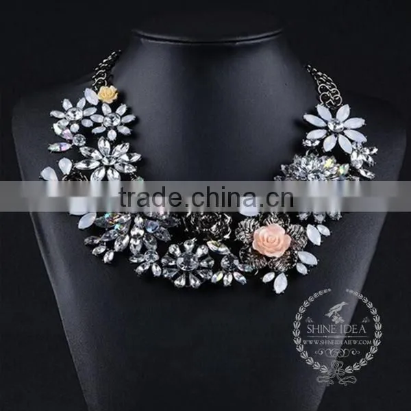 high quality vintage rhinestone flower chunky statement necklace tin alloy fashion women pendant necklace 6390078
