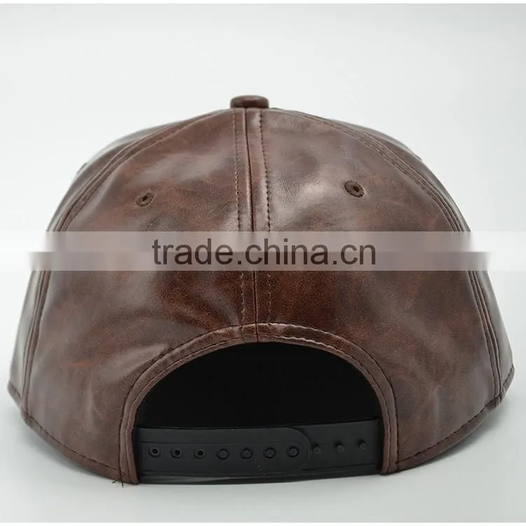 Faux leather snapback cap