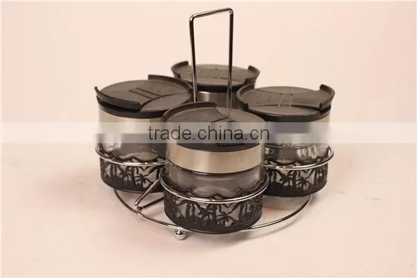 glass spice jar set glass condiment bottle with metal coating and stand