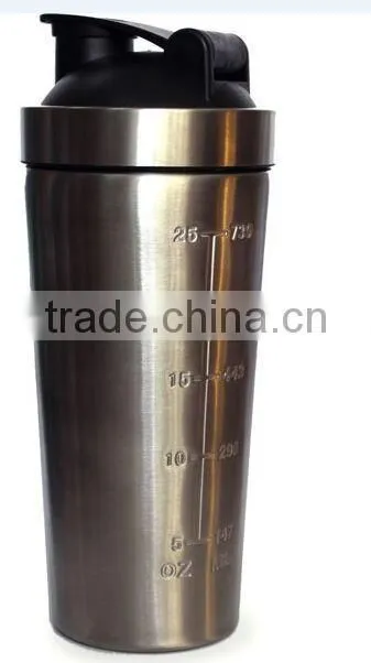 700ml 304# stainless steel insulated shaker bottle ,single wall 304 stainless steel custom protein shaker bottle