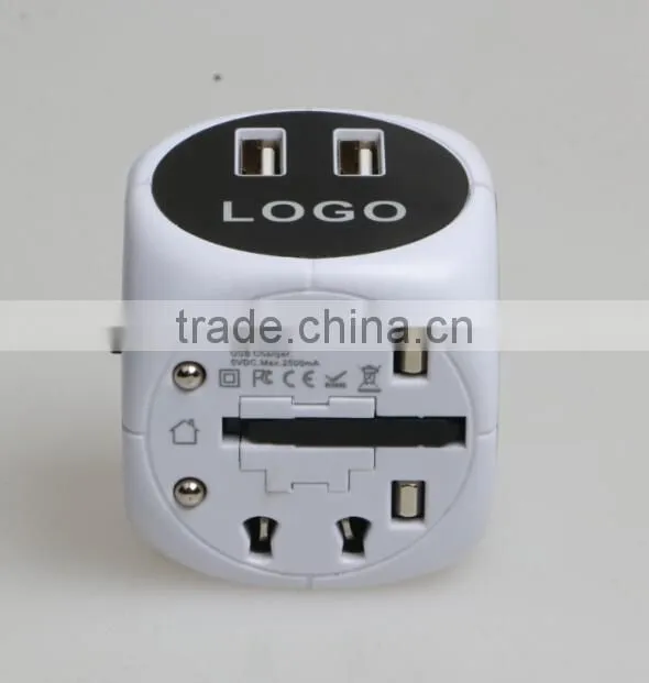 SYW-12 New arrival universal world swiss travel adaptor adapter plug with 2 usb port and built in Safety shutter