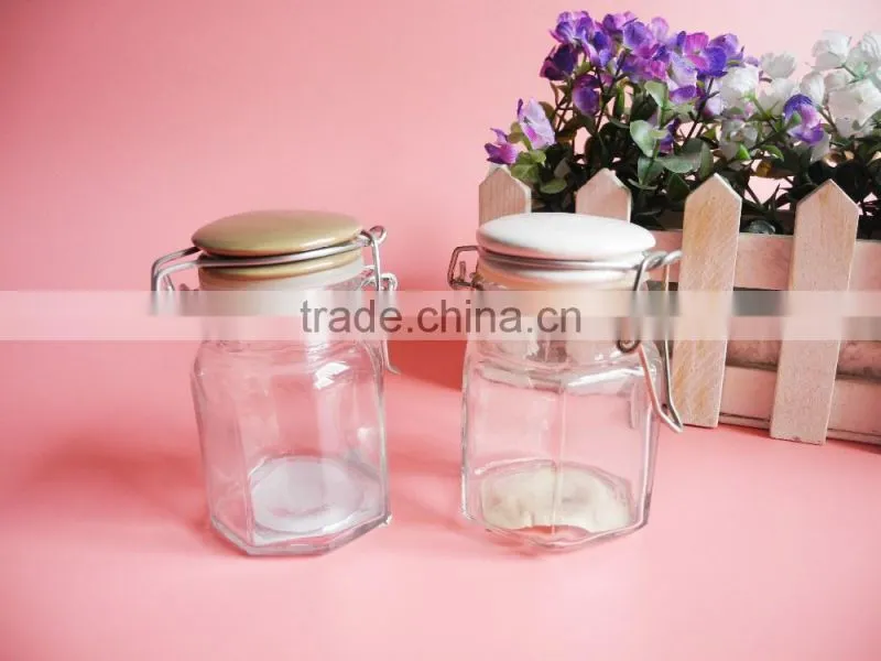 Mini hexagonal glass jar with clip top