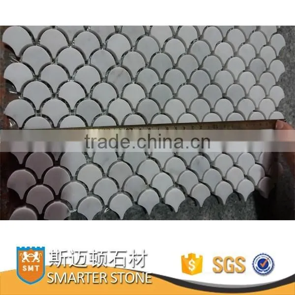 Carrara white marble stone fish scales small fan shape for bathroom