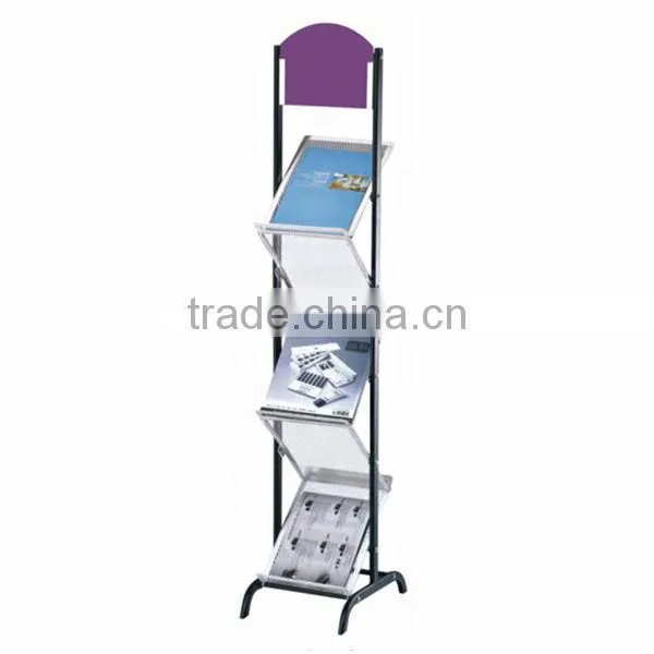 Wholesale Fashion Iron Floor Standing Wrought Iron Black Magazine Display Rack Wire for Hotel and Office J56