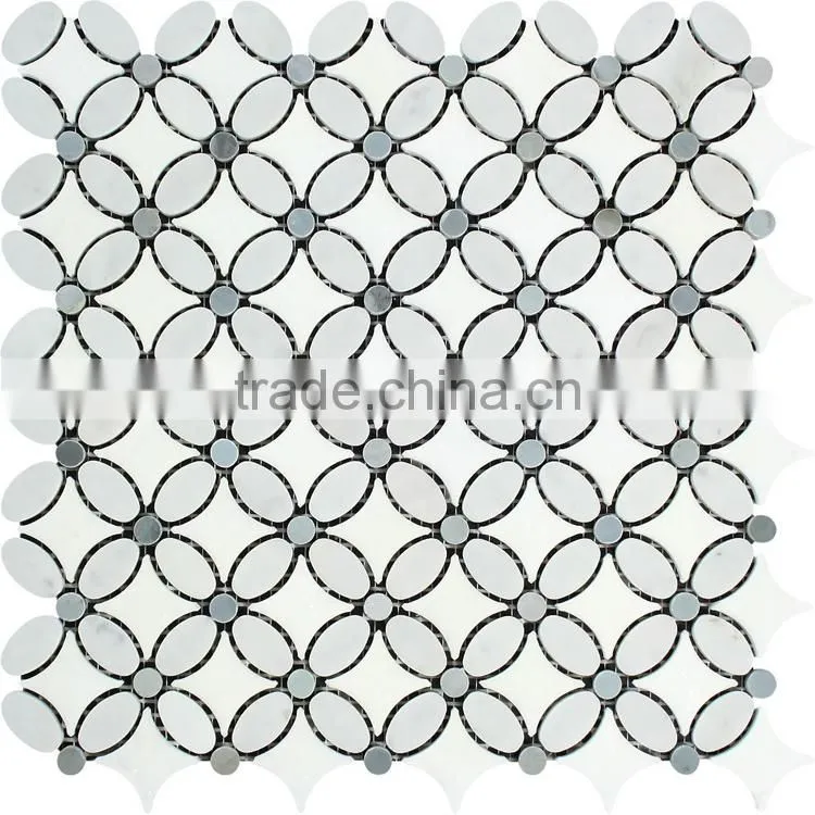 MM-CV291 cut to size carrara natural floor white flower marble mosaic pattern
