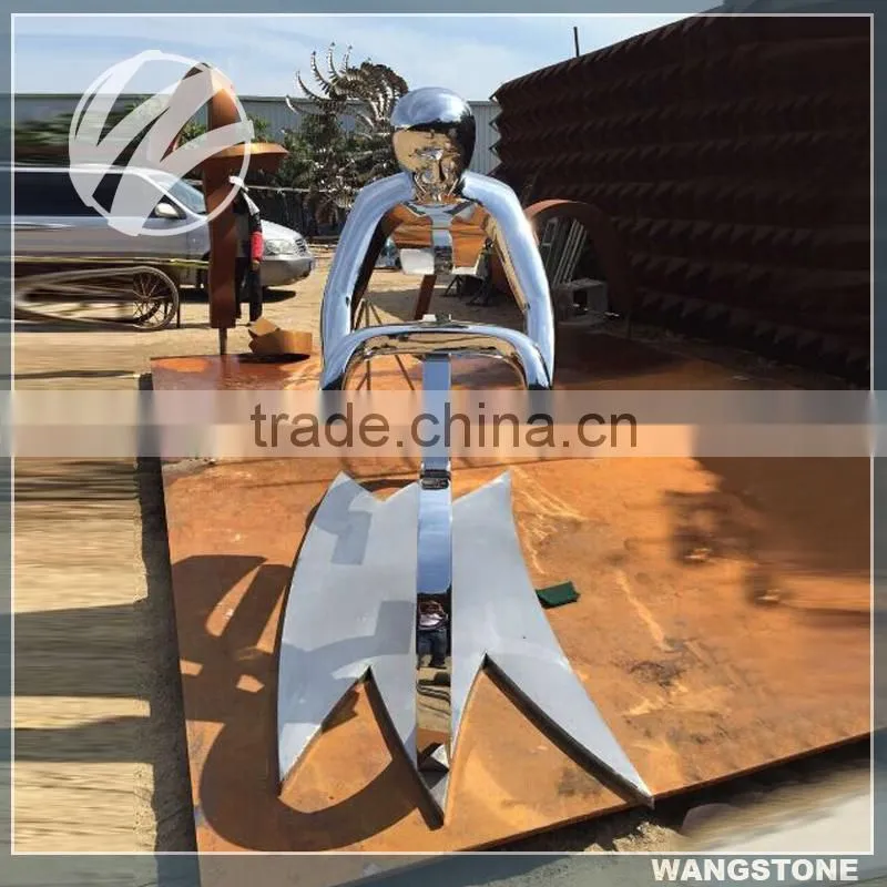 Stainless Steel Man Garden Bicycle Sculpture