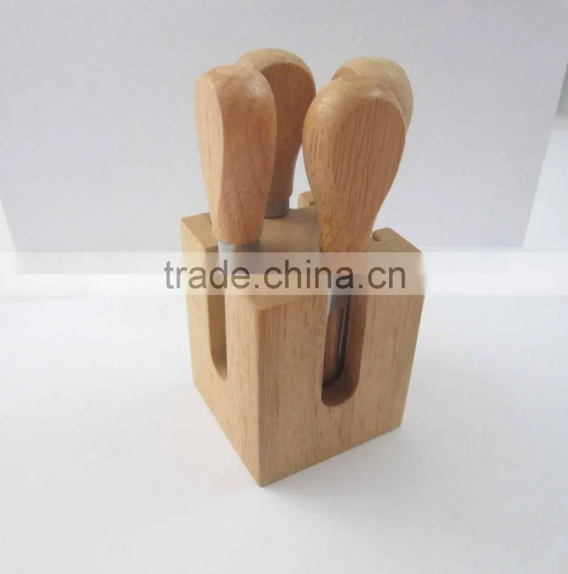 Fashion Style Wooden Block 4pcs Novelty Cheese Knives