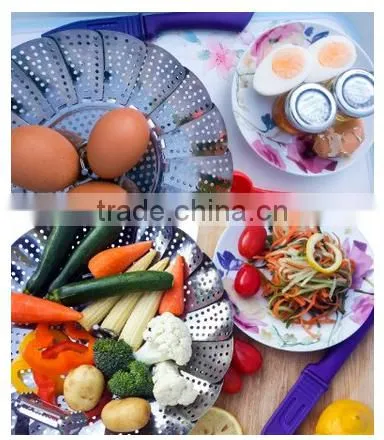 42053 Vegetable steamer Stainless steel fruit basket with plastic handle