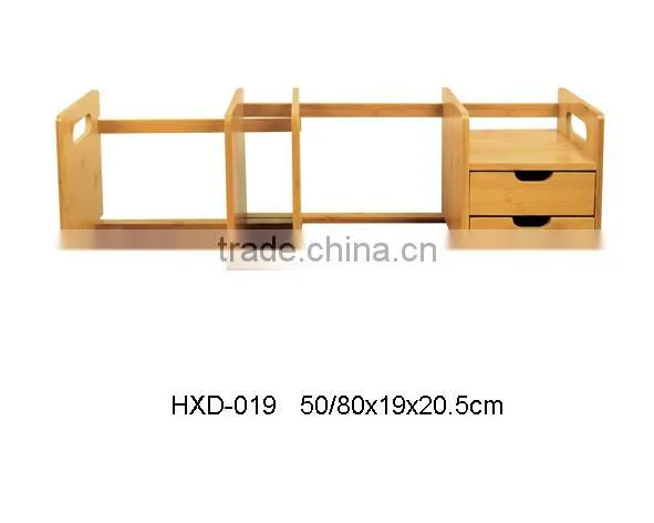 Factory Expandable and Adjustable Bookshelf,Bamboo Desk Organizer with 2 Drawers