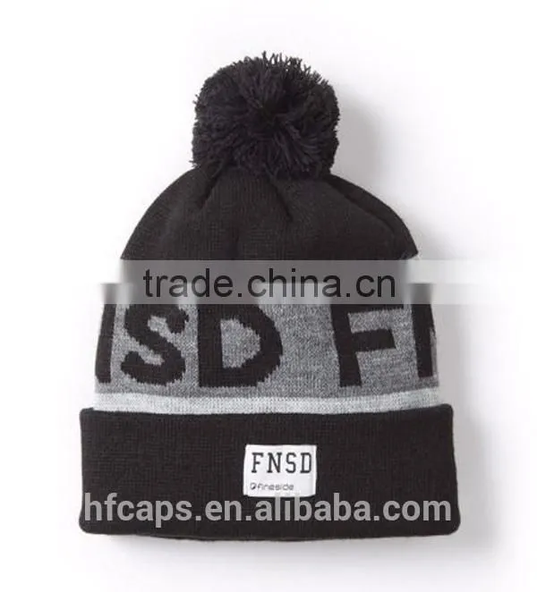 Acrylic Custom Knitted Pom Beanie Hat With Custom Label
