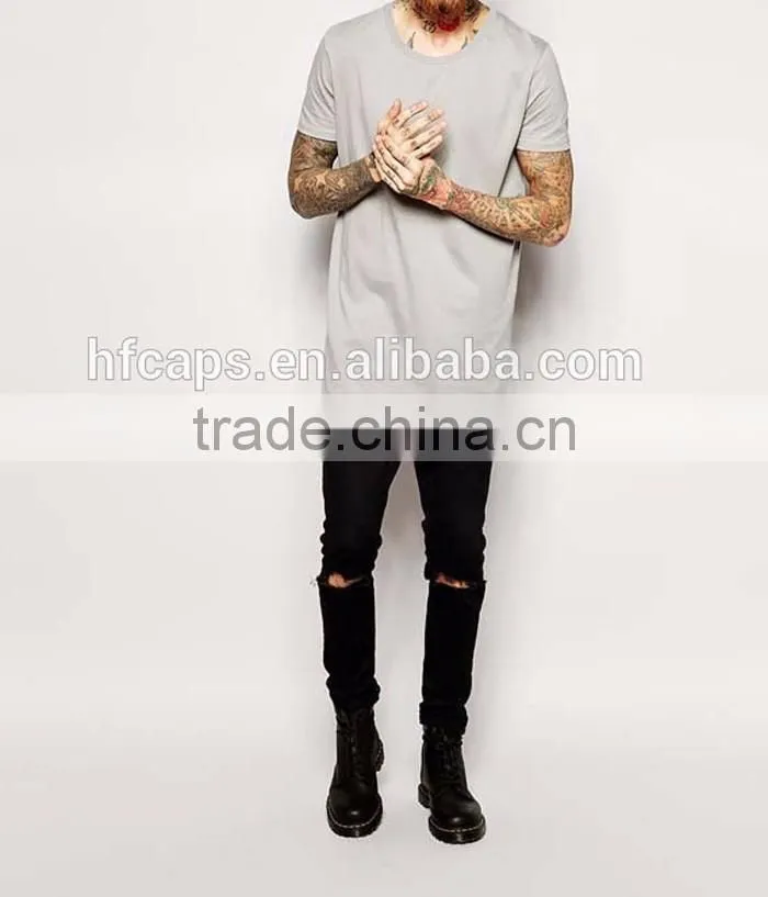 OEM Mens Gray Soft And Thin Plain Long Length T-shirts