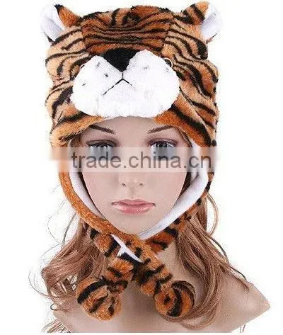 Fashion plush adult animal winter hats with long mittens