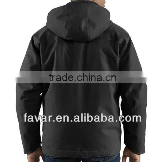 Men Black Casual Canvas Quilted Outdoor Hooded Jacket Workwear