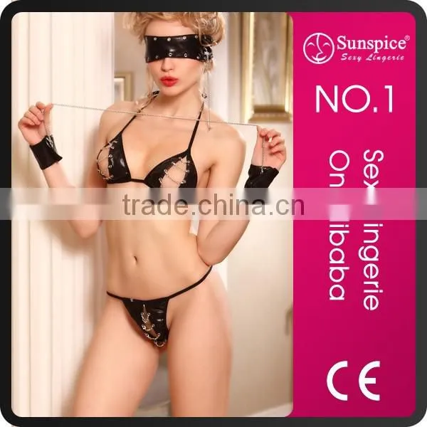 Plus size sexy fetish women set corset leather bondage mask