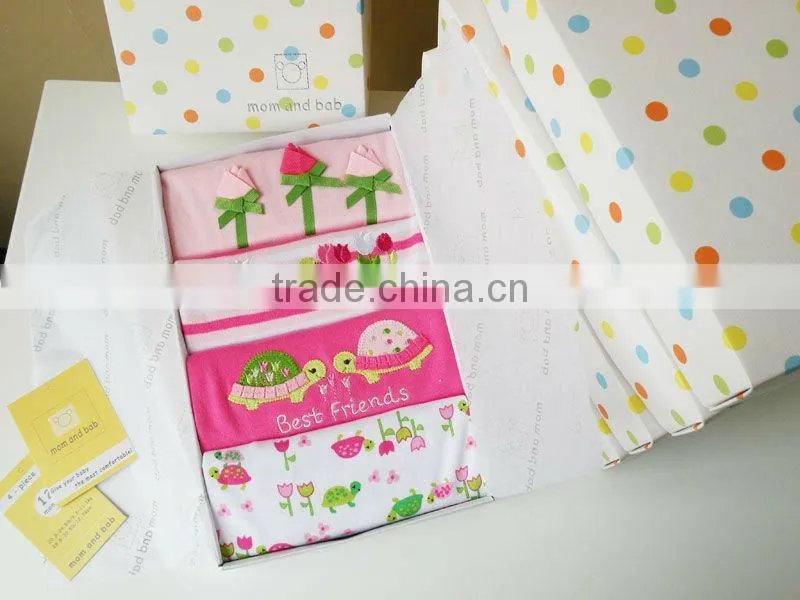 mom and bab 2013 Summer baby clothes 100% cotton short bodysuit 4in1 gift box gift set