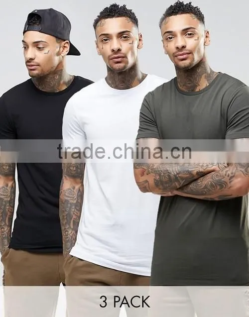2016 Longline short sleeves plain crewneck slim fit muscle t shirt wholesale