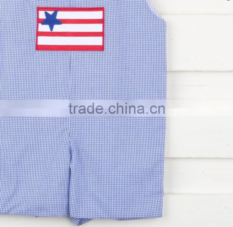 Plaid fabric Boys Jon Jon national flag smock Summer Jumpsuit Onesie Baby Romper