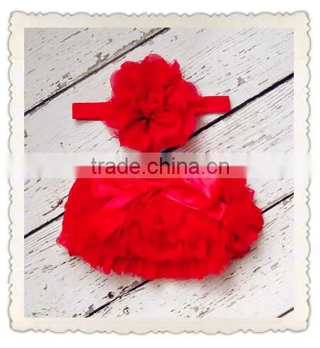 New born baby bloomer 2 pieces set cute baby clothing set pure color ruffle bloomer matching floral headband
