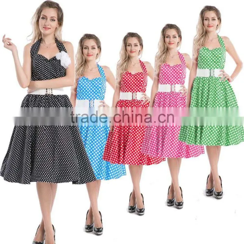 rockabilly whloesale Ladies Vintage Style Halter Neck Rockabilly Dress floral swing dress