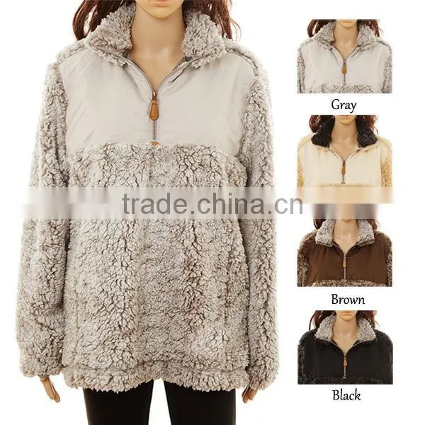 wholesale puffer knitted jersey monogrammed blank youth quarter zip jacket sherpa fleece pullover for women