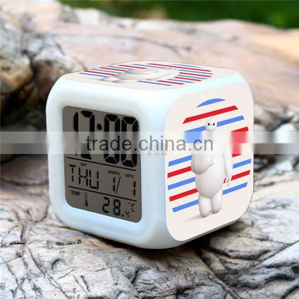 Wholesale Led Alarm clock, Big Hero 6 digital clock for children, colorful change LED clocks for kids
