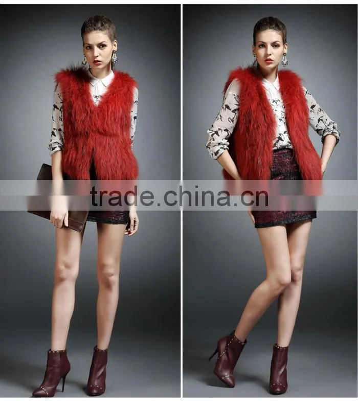 YR725 New Arrival Raccoon Fur Vest Women/Winter Knit Fur Vest Spring Style