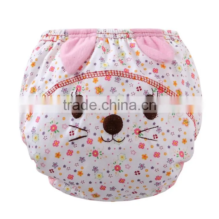 2017 new design animal pattern 3 layers waterproof 100%cotton baby diaper