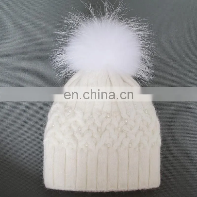 White solid color ladies girls winter hats wool blen beanies